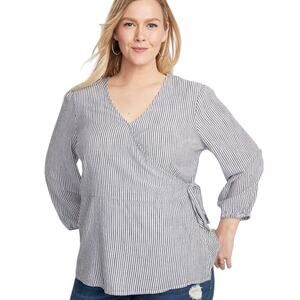 Old Navy Womens size 4X Striped Nautical Coastal Wrap Front Tie Comfy Preppy Top